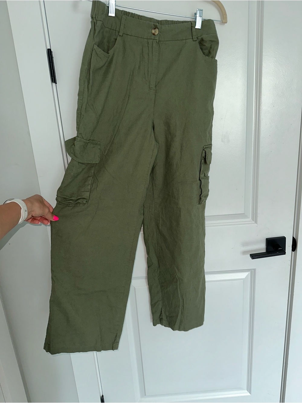 Women’s Linen Blend Olive Green Cargo Pants M